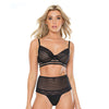 Striped Mesh Bra & High Waist Thong Black MD