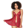 Stretch Lace Soft Triangle Cup Babydoll w/Thong Ruby O/S