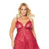 Stretch Lace Soft Triangle Cup Babydoll w/Thong Ruby OS/XL