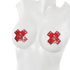 Reusable Studded Cross Pasties w/Gold Ring Detail Ruby/Gold O/S