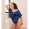 Stretch Satin & Scallop Stretch Lace Off the Shoulder Romper Navy OS/XL