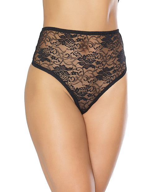 Stretch Lace High Waist Thong Black O/S