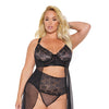 Scallop Stretch Lace & Sheer Mesh Babydoll & High Waist Thong Black 3X/4X