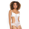 Stretch Mesh Ruffled Crotchless Teddy White MD