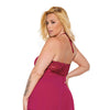 Scallop Stretch Lace & Sheer Mesh Halter Babydoll & Adjustable Thong Raspberry OS/XL
