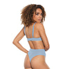 Scallop Stretch Lace & Sheer Mesh Teddy w/Front V Cut Out Blue SM