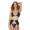 '=Metallic Stretch Lace Bra, Garter Belt & Thong Black/ Rose Gold Medium