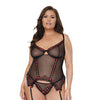 Mesh Underwire Garterbelt Bustier w/G-String Black 3X/4X