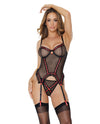 '=Mesh Underwire Garterbelt Bustier w/G-String Black X-Large