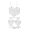 Scallop Stretch Lace Long Line Soft Cup Bra, Garterbelt & G-String White