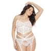 Scallop Stretch Lace Long Line Soft Cup Bra, Garterbelt & G-String White