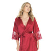 Stretch Satin Robe w/Eyelash Lace Sleeve Merlot