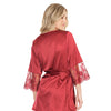 Stretch Satin Robe w/Eyelash Lace Sleeve Merlot