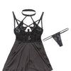 Halter Neck & Underwire Cup Babydoll & G-String - Black