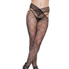 Diamond Fishnet Waist Criss Cross Design Stockings Black O/S