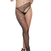 Diamond Fishnet Waist Criss Cross Design Stockings Black O/S