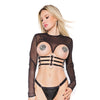 Darque Stretch Mesh Long Sleeve Open Bust Crop Top Black OS