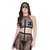 Play Darque Fishnet Halter Top, Skirt, Veil Headband, & Removable Leash Blk O/S