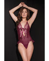 Bold Mesh & Fine Lace Crotchless Teddy Merlot O/S