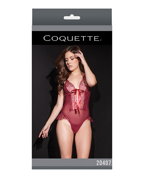 Bold Mesh & Fine Lace Crotchless Teddy Merlot O/S
