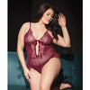 Bold Mesh & Fine Lace Crotchless Teddy Merlot OS/XL