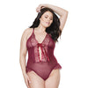 Bold Mesh & Fine Lace Crotchless Teddy Merlot OS/XL