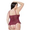 Bold Mesh & Fine Lace Crotchless Teddy Merlot OS/XL