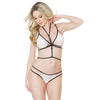 Fashion Stretch Lace Bralette & Crotchless Panty w/Harness White/Black O/S