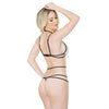 Fashion Stretch Lace Bralette & Crotchless Panty w/Harness White/Black O/S