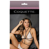Fashion Stretch Lace Bralette & Crotchless Panty w/Harness White/Black O/S