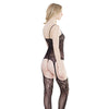 Sleek Seamless Stretch Net Cami Top w/Lace Print Detail & Attch. Stockings Black O/S