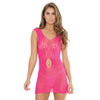 Sleek Seamless Stretch Fishnet Tank Dress w/Waist Keyhole Neon Pink O/S