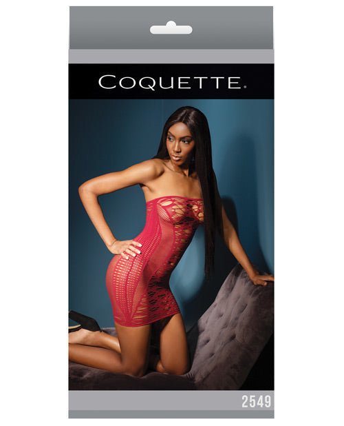 Sleek Seamless Stretch Fishnet Tube Dress w/Laser Cutout Details Merlot O/S