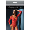 Sleek Seamless Stretch Net Long Sleeve Teddy w/Attch. Stockings Red O/S