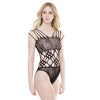Sleek Seamless Stretch Net Teddy w/Strappy Shoulders & Laser Cutouts Waist Black O/S
