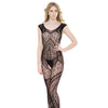 Sleek Seamless Stretch Net Patchwork Print Bodystocking Black O/S