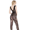 Sleek Seamless Stretch Net Patchwork Print Bodystocking Black O/S