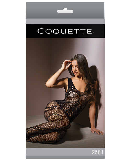 Sleek Seamless Stretch Net Patchwork Print Bodystocking Black O/S