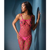 Sleek Seamless Stretch Open Net Bodystocking Neon Pink O/S