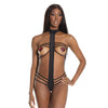 Bold Stretch Knit Strappy Cupless, Halter Teddy (Pasties Not Included) Black O/S
