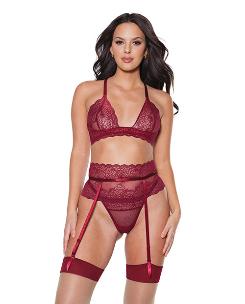Holiday Bra, Garter Belt & Thong Merlot MD