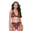 Holiday Knit Mesh Bralette, Garter Belt & Thong Red/Black O/S