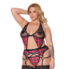 Holiday Knit Mesh Bralette, Garter Belt & Thong Red/Black OS/XL