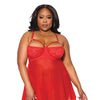 Holiday Scallop Stretch Lace & Mesh Babydoll & Thong Red/Gold 3X/4X