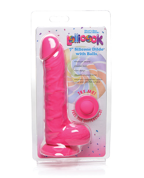 Curve Novelties Lollicock 7" Silicone Dildo w/Balls - Cherry