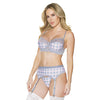 Crystal Pink Buffalo Check Print, Bra, Garter Belt & String Grey/Pink LG