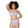 Crystal Pink Buffalo Check Print, Bra, Garter Belt & String Grey/Pink XL
