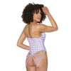 Crystal Pink Buffalo Check Print Deep V, Cage Back Panty Teddy Grey/Pink O/S