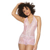 Crystal Pink Halter Crotchless Teddy Pink/Silver O/S