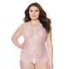 Crystal Pink Halter Crotchless Teddy Pink/Silver OS/XL